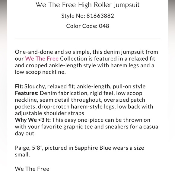 We The Free High Roller Jumpsuit Size L NWT - Picture 5 of 16